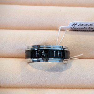 Constituted Shungite Inlaid Positive Words Spinner Ring